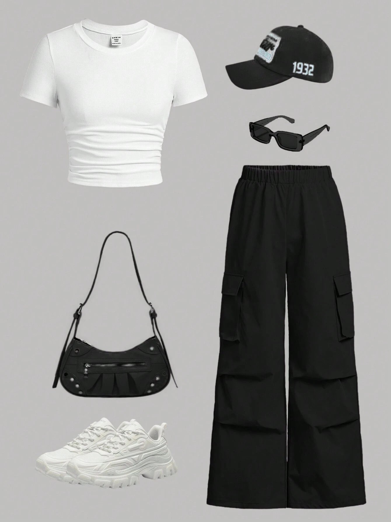 Girlism Teen Girls' Ribbed Knit Pleated Short Sleeve T-Shirt and Cargo Pants Casual 2Pcs Outfit Concert Outfit