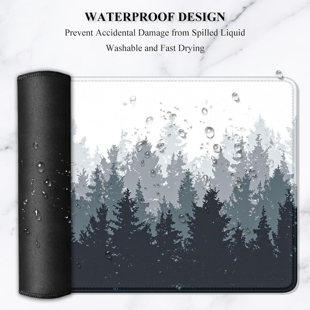 Large Mouse Pad, XXL Gaming Mousepad, Desk Mat for Desktop, Thick Rubber, Big & Long Size, Stitched Edges, Full Desk Pad for Laptop & Computer, Extended 35.4 X 15.7 In, Ink Misty Forest