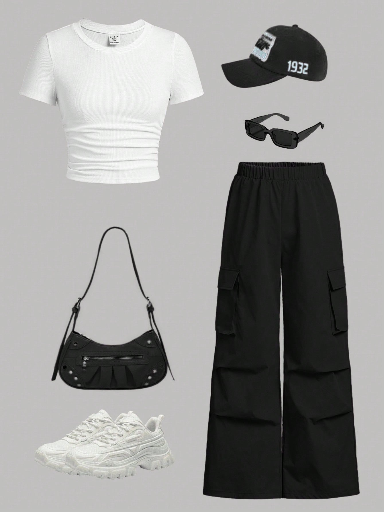 Girlism Teen Girls' Ribbed Knit Pleated Short Sleeve T-Shirt and Cargo Pants Casual 2Pcs Outfit Concert Outfit