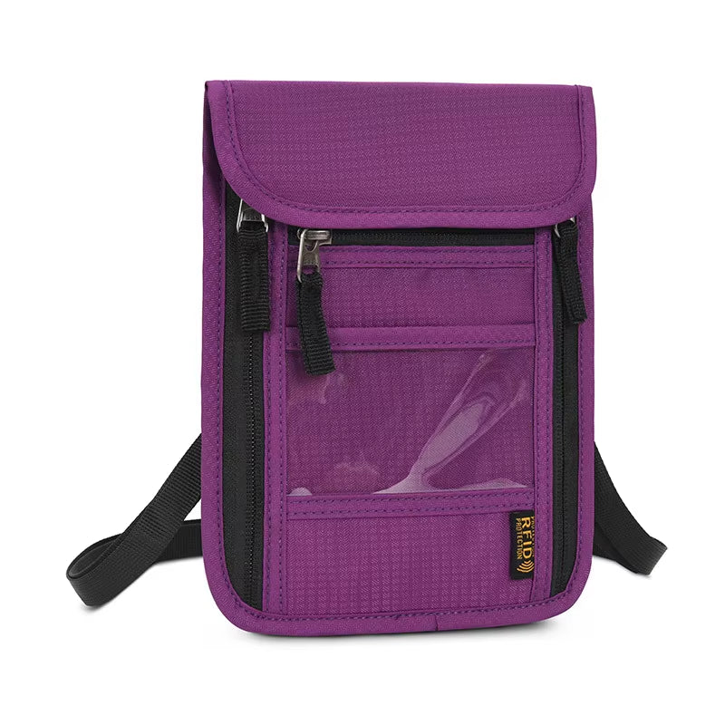 Rfid-Blocking Travel Pouch Neck Wallet Family Passport Holder Organizer Case with Multi-Pockets Passport Document Credit Case