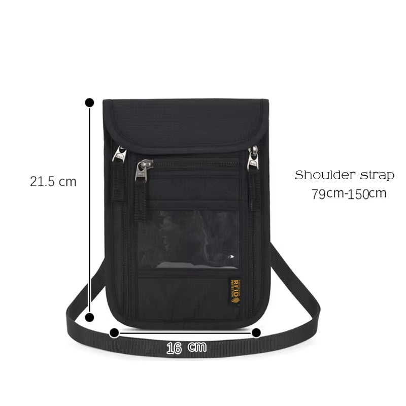 Rfid-Blocking Travel Pouch Neck Wallet Family Passport Holder Organizer Case with Multi-Pockets Passport Document Credit Case