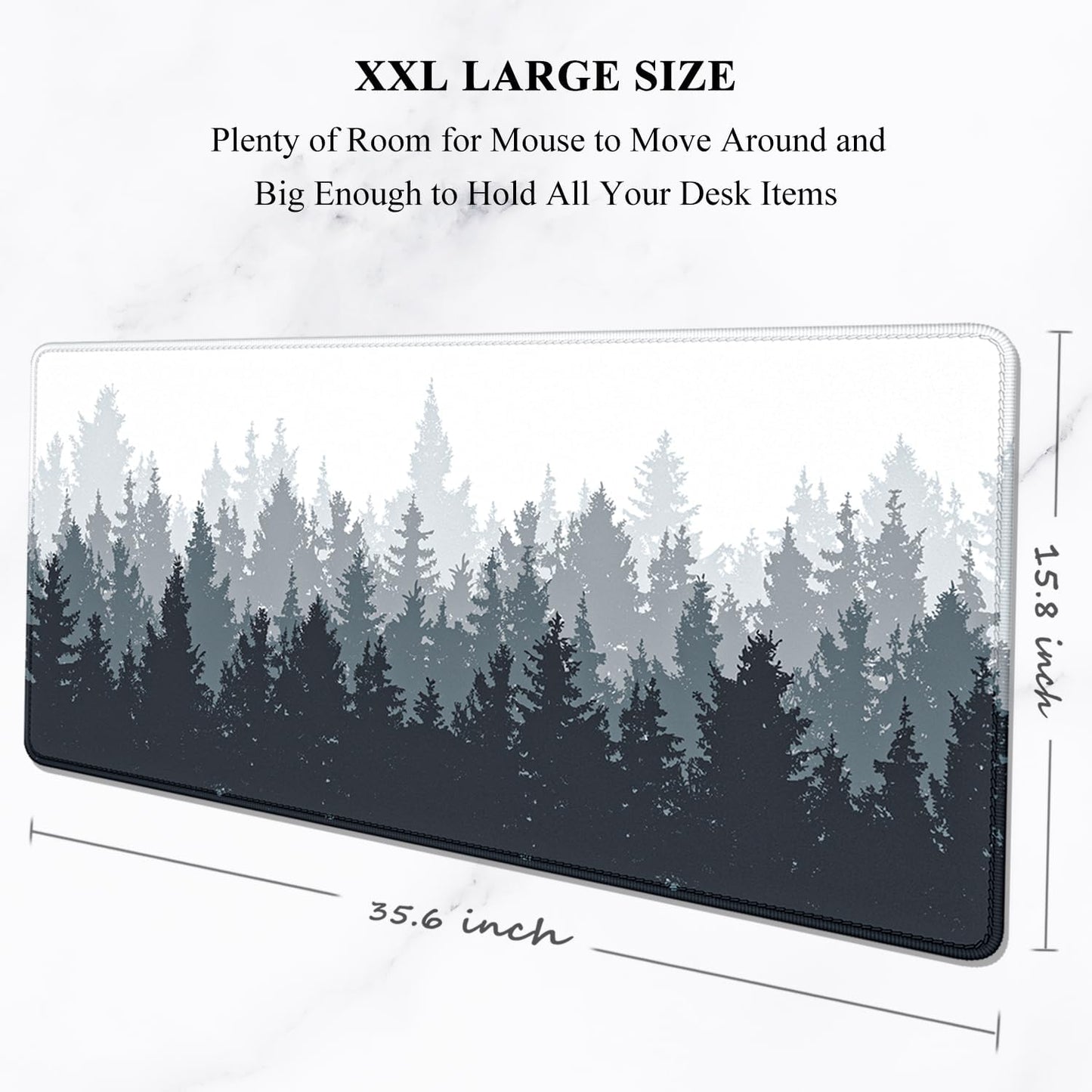 Large Mouse Pad, XXL Gaming Mousepad, Desk Mat for Desktop, Thick Rubber, Big & Long Size, Stitched Edges, Full Desk Pad for Laptop & Computer, Extended 35.4 X 15.7 In, Ink Misty Forest
