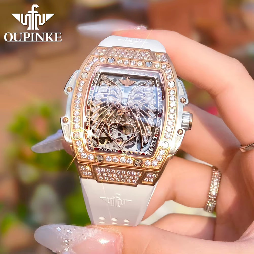 3225 Women'S Watch Luxury Brand All Diamond Automatic Mechanical Watch Classic Silicone Waterproof Elegant Women'S Watch
