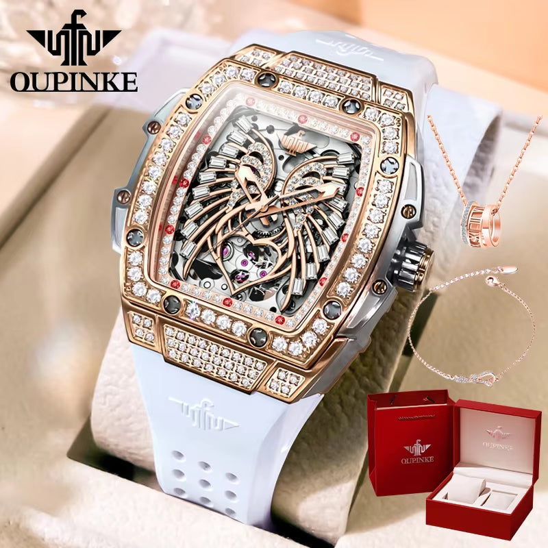 3225 Women'S Watch Luxury Brand All Diamond Automatic Mechanical Watch Classic Silicone Waterproof Elegant Women'S Watch