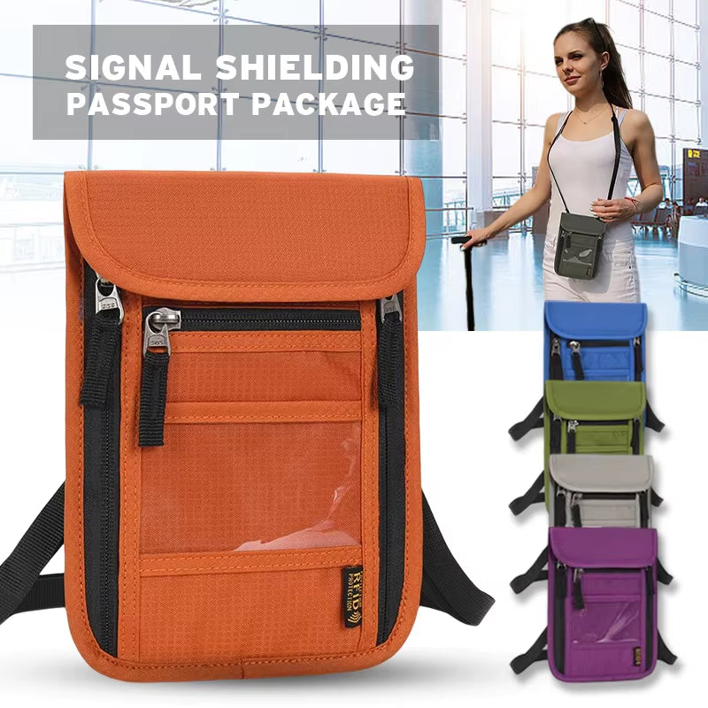 Rfid-Blocking Travel Pouch Neck Wallet Family Passport Holder Organizer Case with Multi-Pockets Passport Document Credit Case