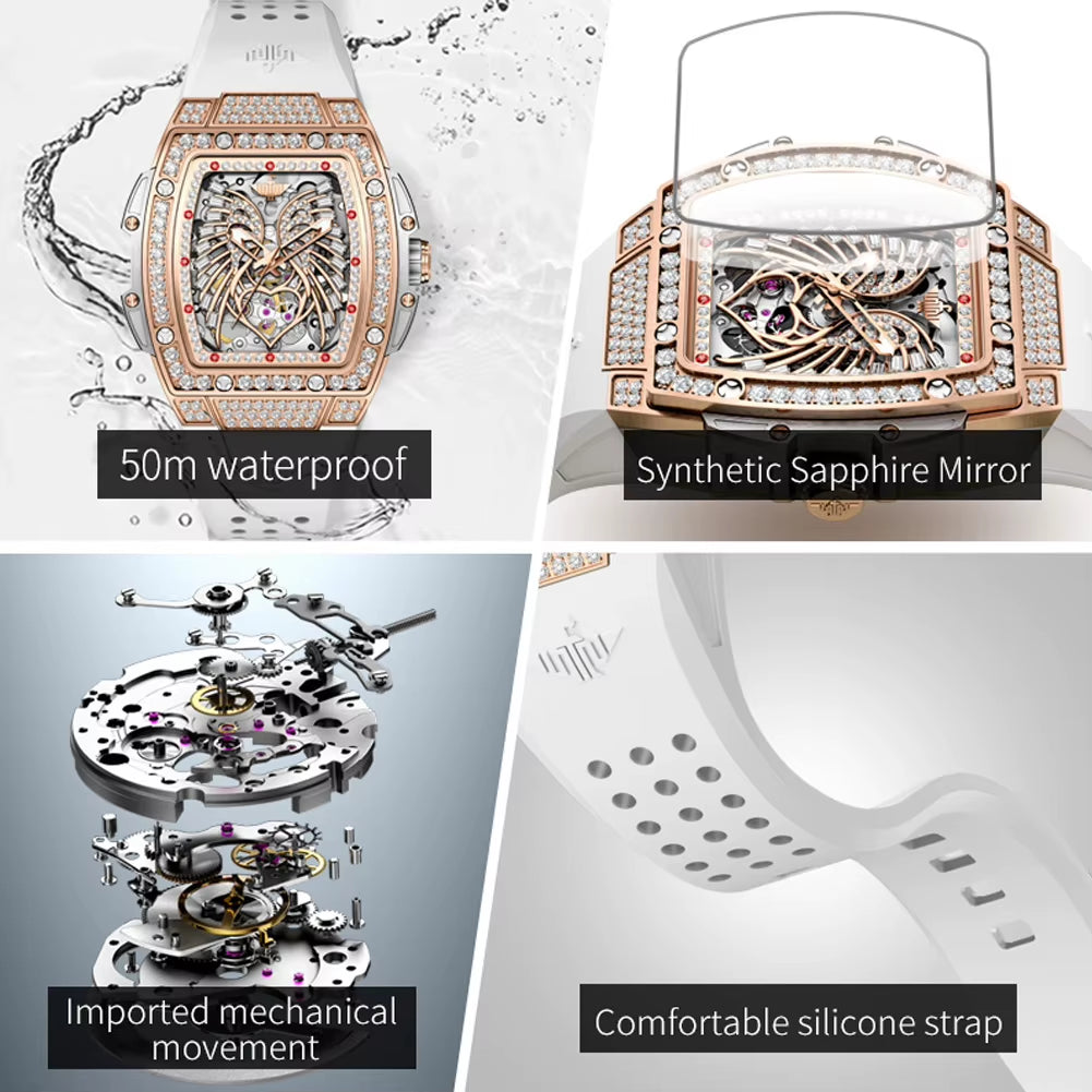 3225 Women'S Watch Luxury Brand All Diamond Automatic Mechanical Watch Classic Silicone Waterproof Elegant Women'S Watch