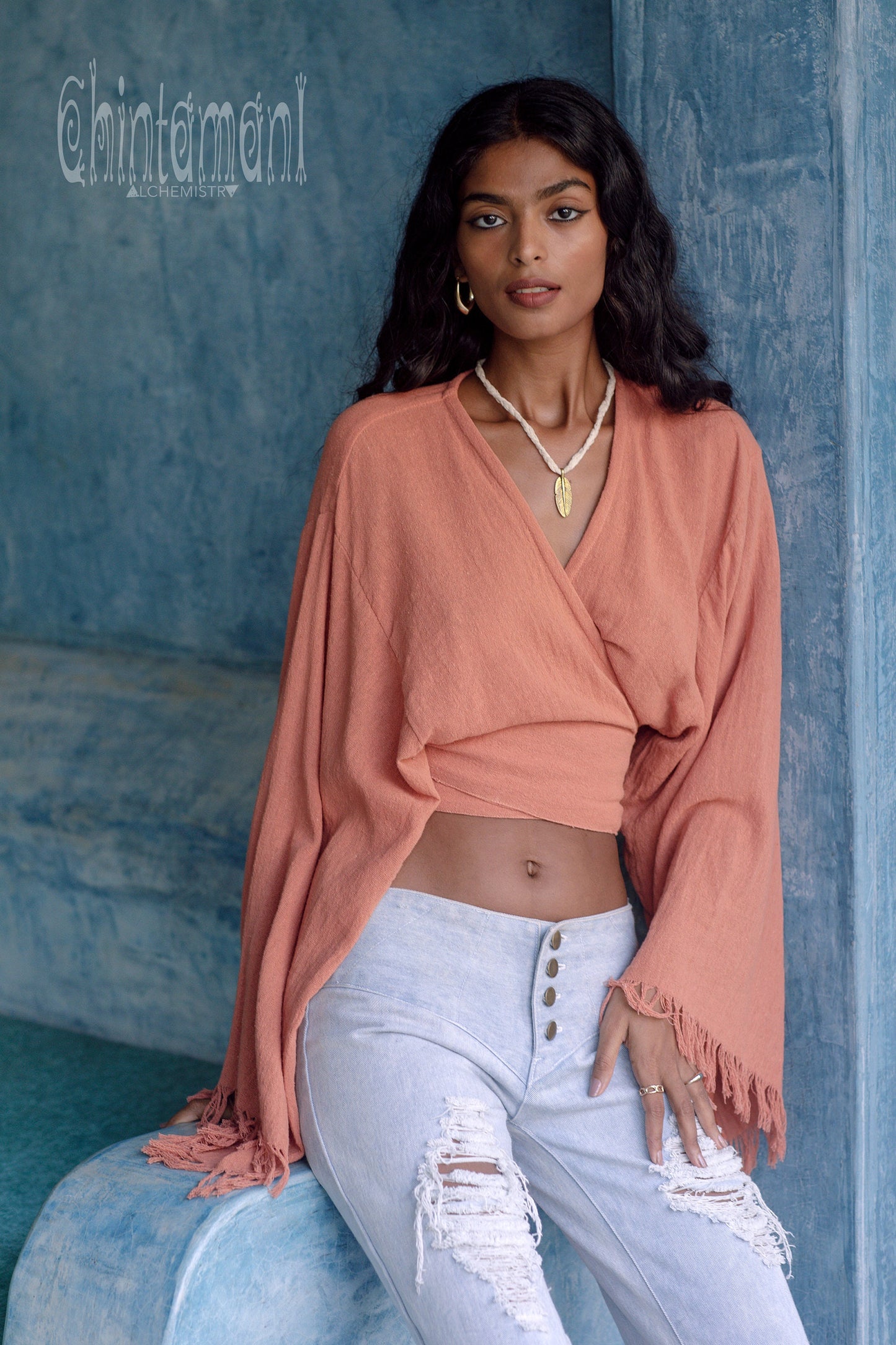 Bohemian Wrap Top ∆ Womens Kimono Top ∆ Tribal Boho Top ∆ Wide Sleeve Crop Top ∆ Goddess Organic Top ∆ Raw Gypsy Top ∆ Hippie Blouse Women
