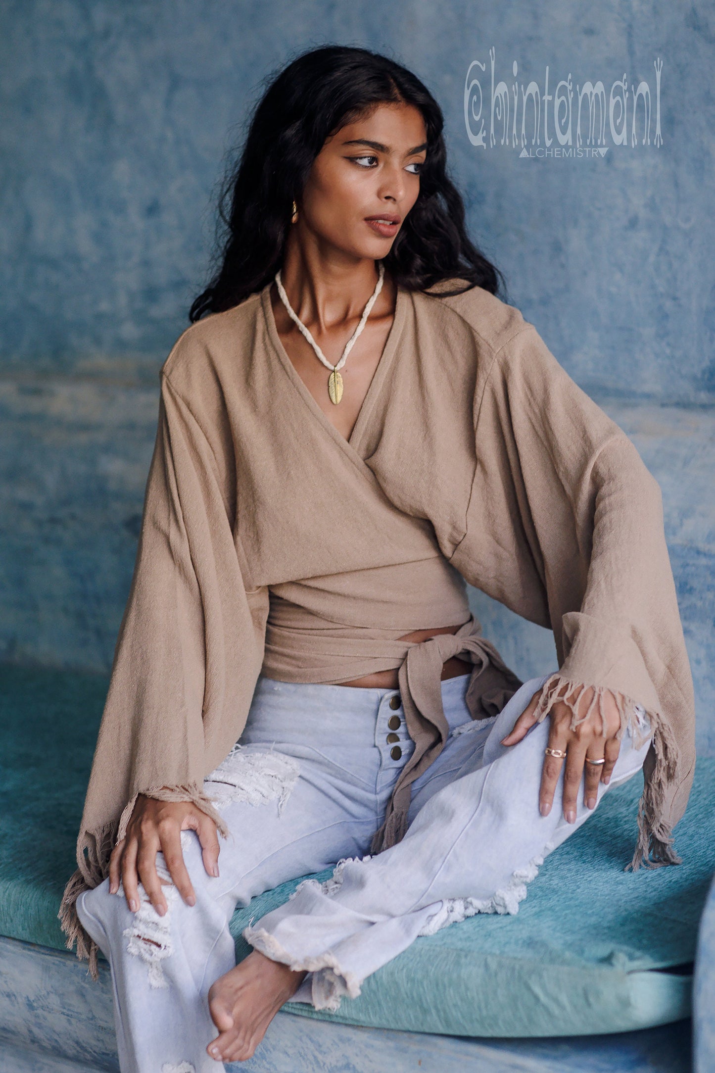 Bohemian Wrap Top ∆ Womens Kimono Top ∆ Tribal Boho Top ∆ Wide Sleeve Crop Top ∆ Goddess Organic Top ∆ Raw Gypsy Top ∆ Hippie Blouse Women