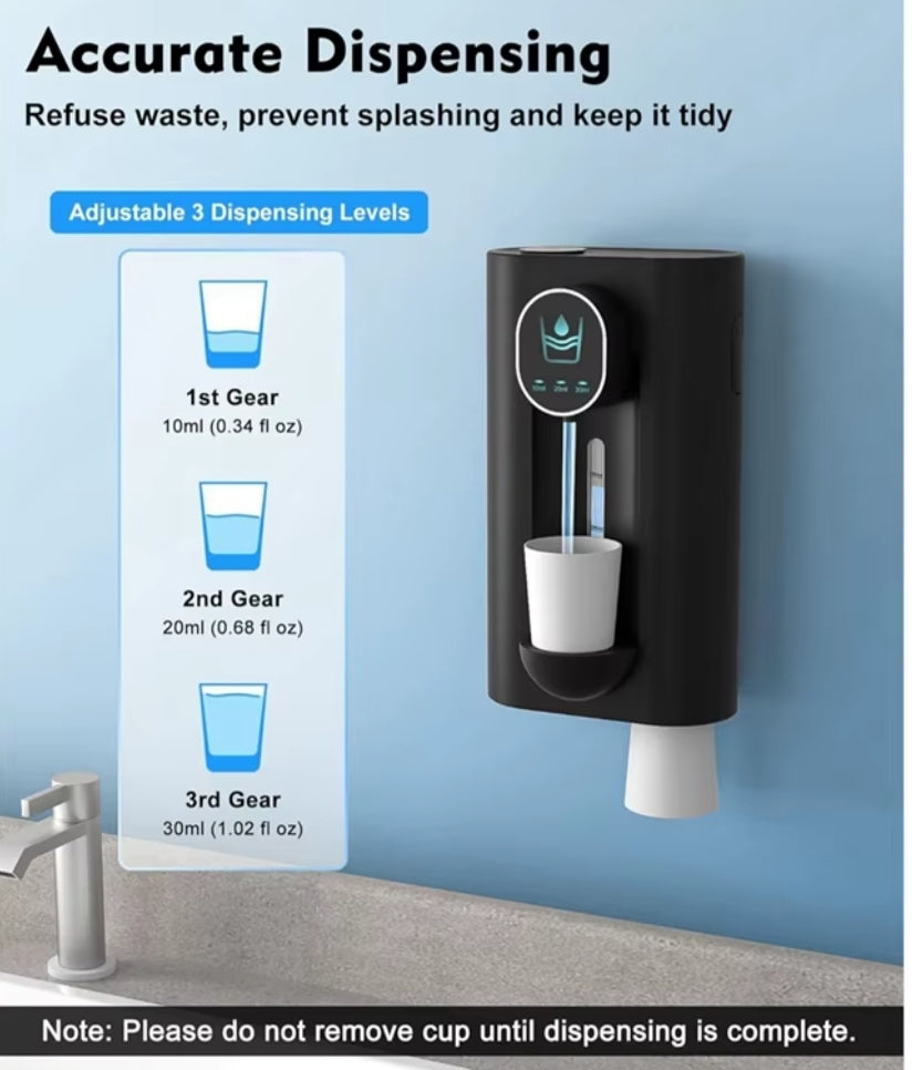 Mouthwash Dispenser for Bathroom, 18.26 Oz (540Ml) Touchless Auto Mouth Wash Dispenser with Magnetic Cups