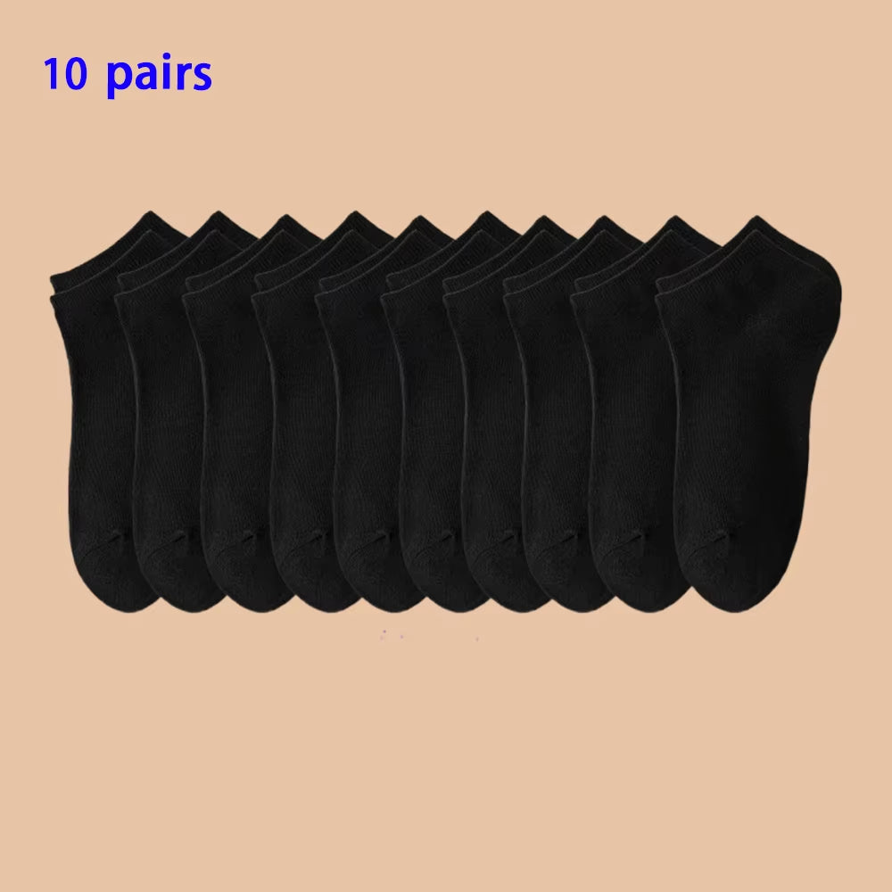 10 Pairs of Men'S/Women'S Boat Socks, Plain Color, anti Odor, Summer Ankle Socks, Casual and Breathable Low Waisted Socks